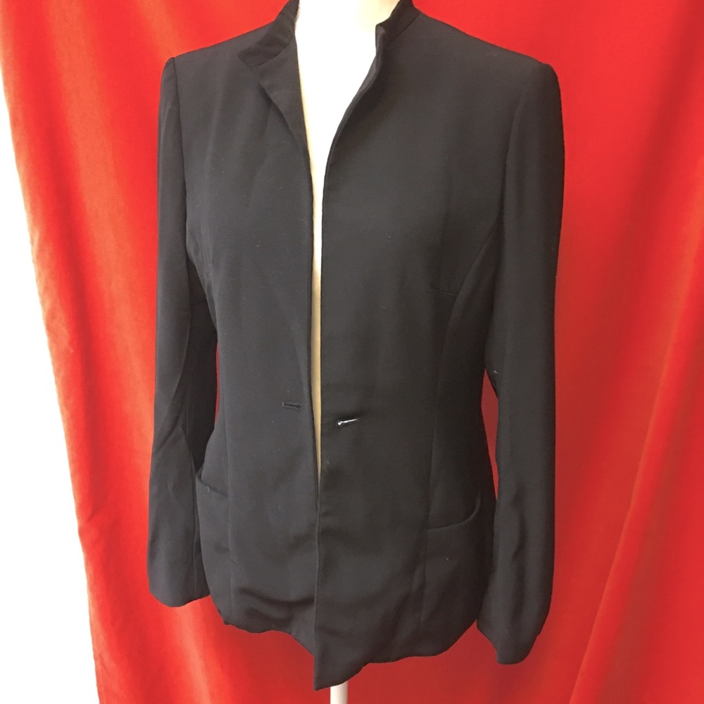 Agnona wool crepe round collar blazer black size 46